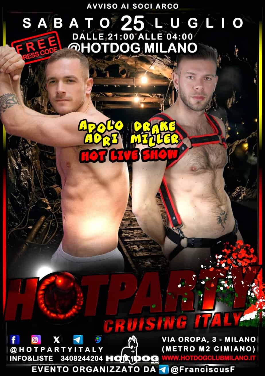 Hot Dog Club Milano evento gay con show dal vivo il 25 luglio 2026.
