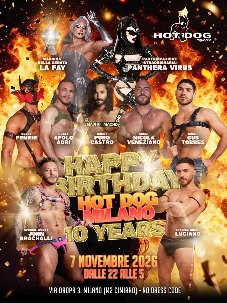 Celebrazione del 10° anniversario del Hot Dog Club Milano con performer e ospiti speciali.