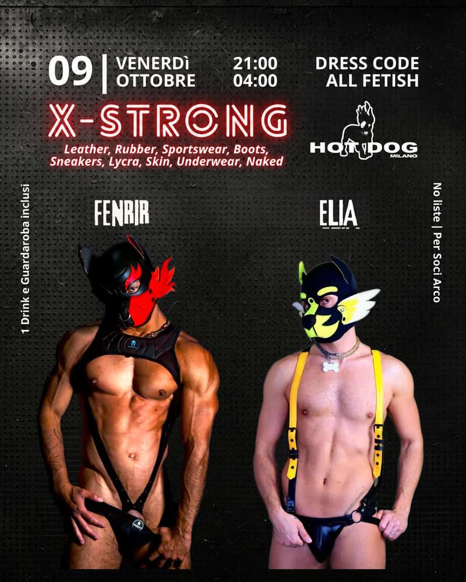 Event X-STRONG Milano, bar gay cruising, fetish dress code, October 2026.