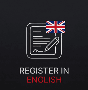 Registrazione in inglese con simbolo del Regno Unito e penna su documento.