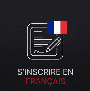 Modulo di iscrizione in francese con bandiera francese e penna.