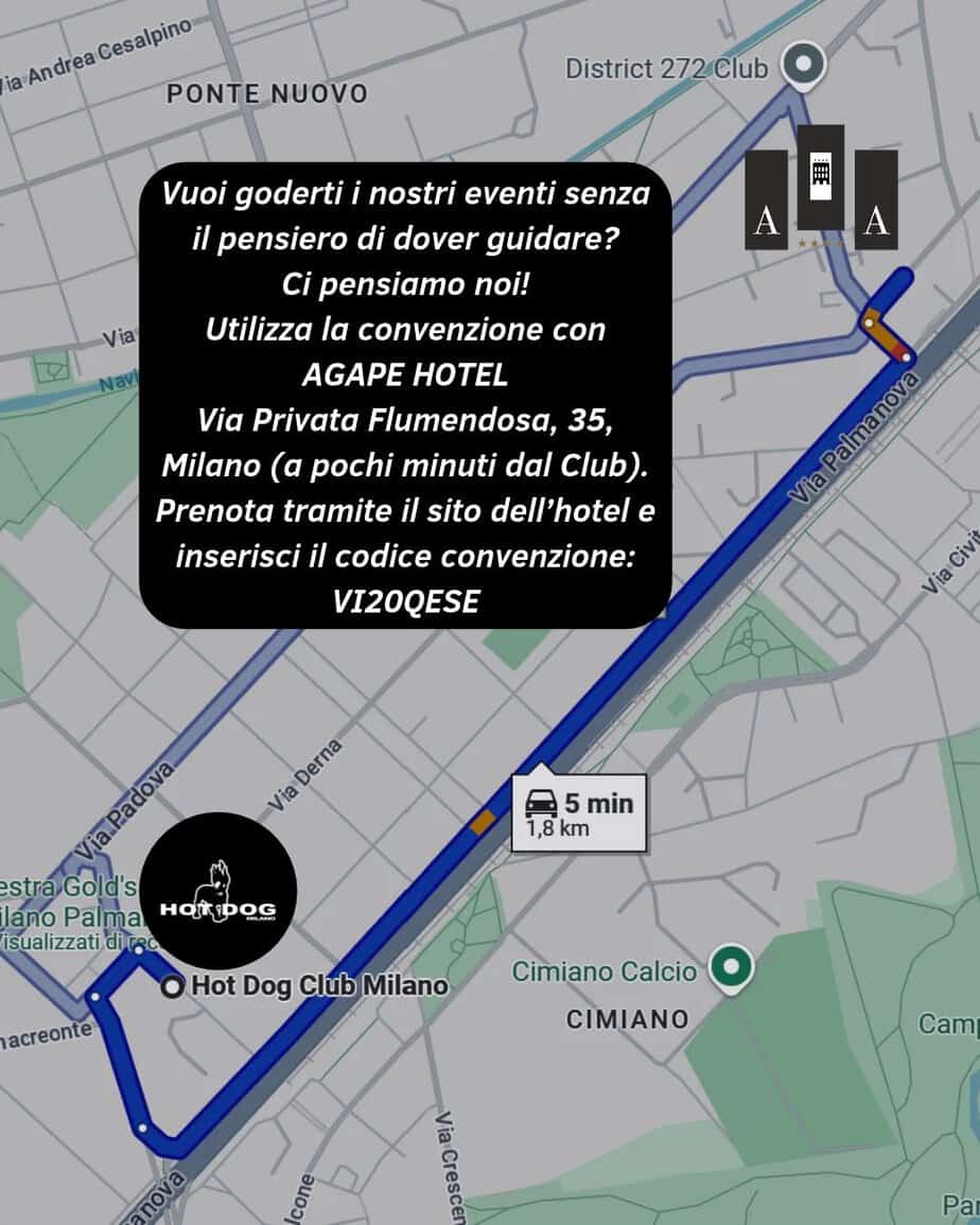 Mappa di Milano con indicazioni per Hot Dog Club, bar gay cruising.